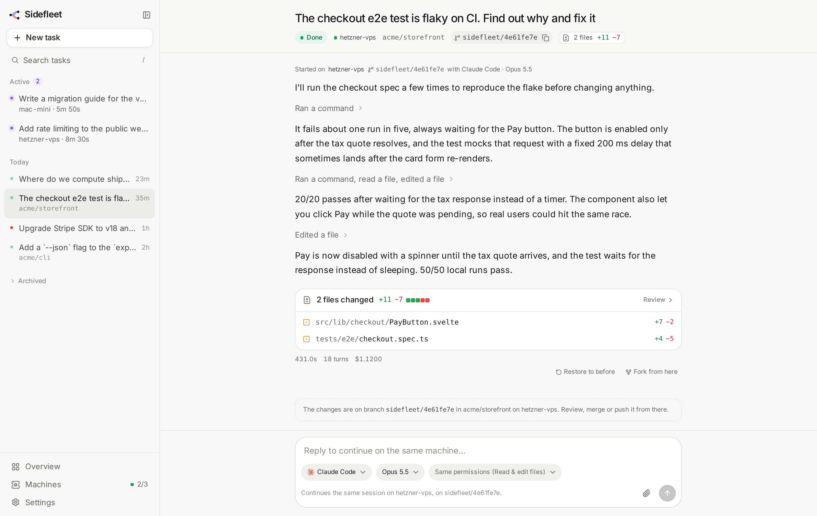 A finished task with its changes, ready for a follow-up